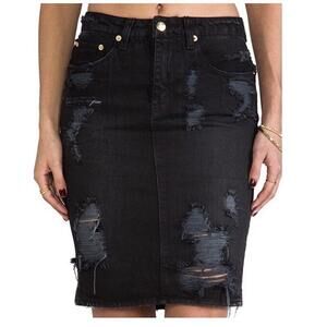 Ksubi Denim Skirt Women’s 29 Black Distressed Straight Rips‎ mid Rise Grunge Y2K